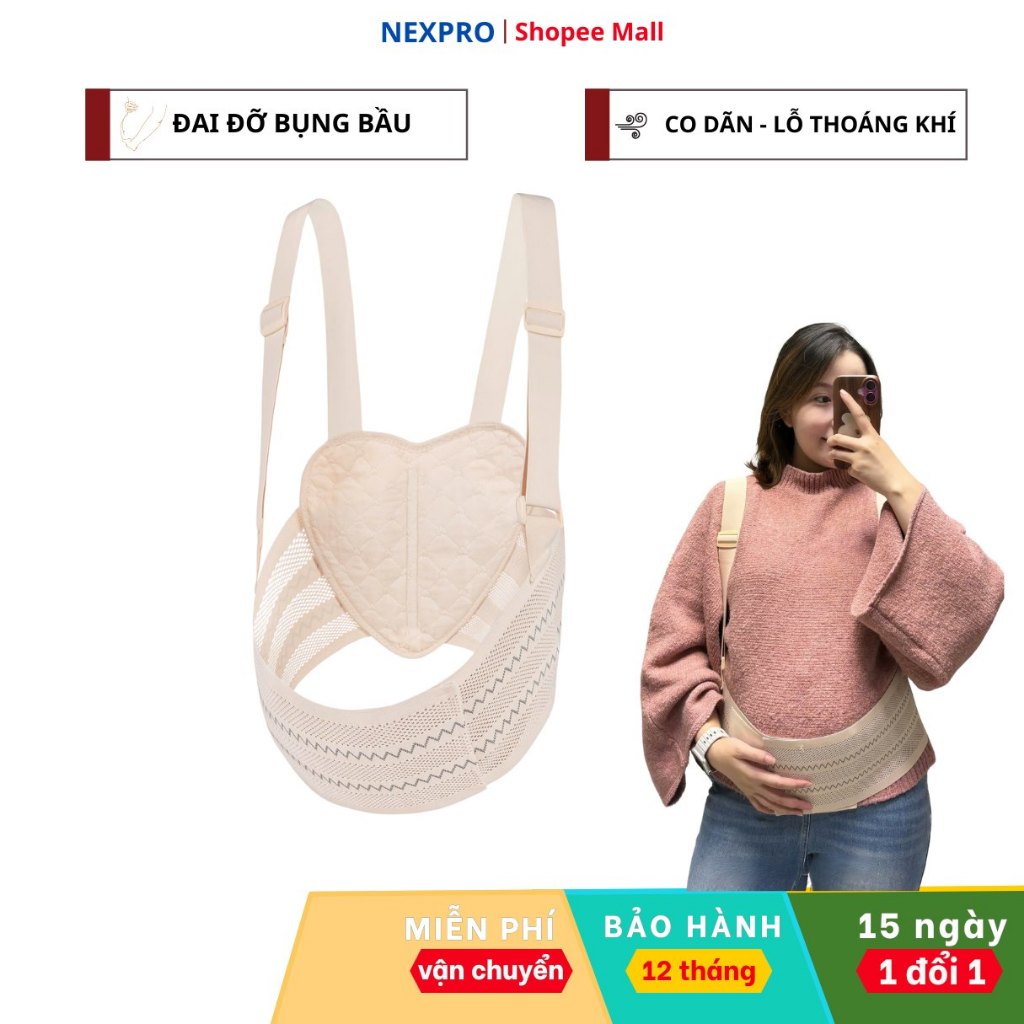 Đai Đỡ Bụng Bầu NEXPRO MOM bản PLUS Co Giãn 4 Chiều Thoáng Khí Giảm Đau Lưng - phù hợp cho mẹ bụng l
