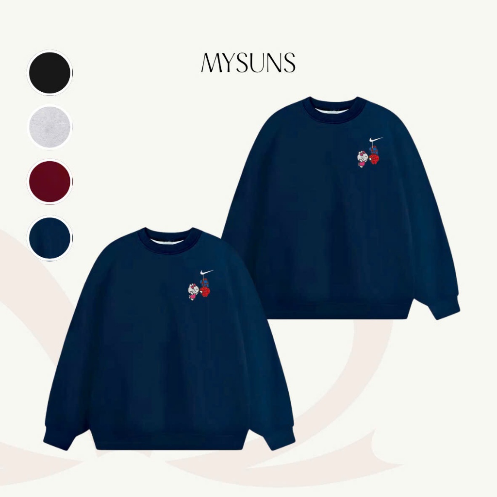 Áo nỉ bông thêu Hello Kitty – Spider MYSUNS | Sweater unisex form rộng, Áo đôi nỉ bông thêu hình