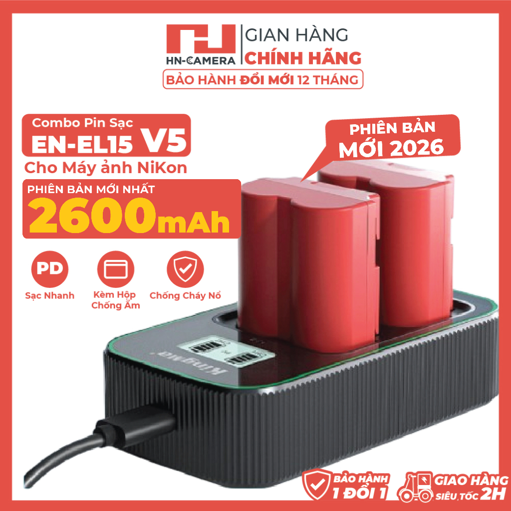 Bộ Pin sạc đôi KingMa EN EL15C Sạc nhanh V5 Pin 2600mAh cho Máy ảnh NiKon (Bản mới nhất 2026)