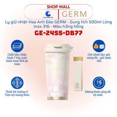 [HỎA TỐC] Ly giữ nhiệt Germ Hoa Anh Đào GE-24SS-DB77 - Dung tích 500ml - Hàng chính hãng