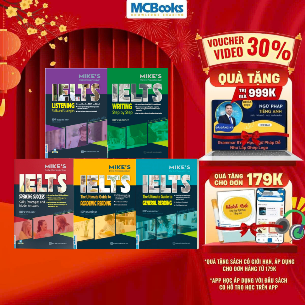 Sách - Combo Ielts Mike's (Beginner, Writing, Reading, Speaking, Listening)