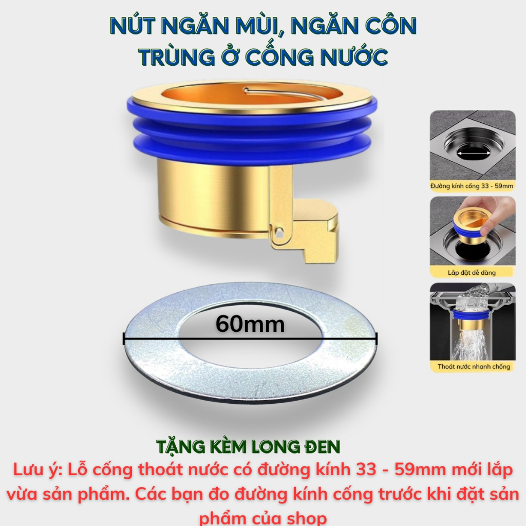 Nắp ngăn mùi, ngăn côn trùng ở cống thoát nước nhà tắm nhà vệ sinh tự đóng mở bằng kim loại chống rỉ