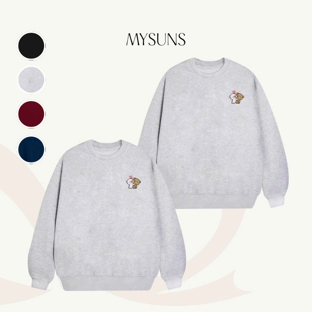 Áo nỉ bông thêu hình Gấu dễ thương MYSUNS | Sweater unisex form rộng, Áo đôi sweater nỉ bông thêu hì
