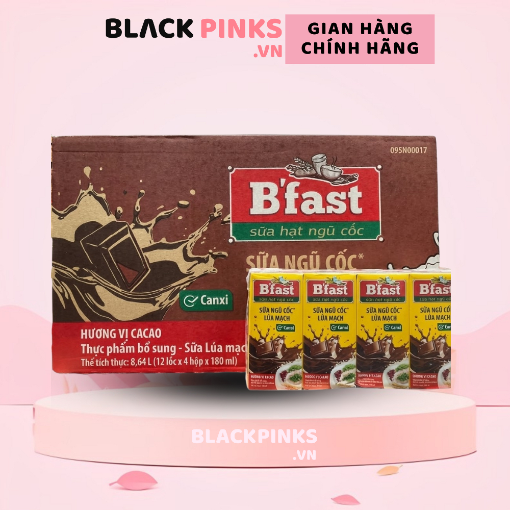 Thùng 48 hộp sữa ngũ cốc  B’Fast canxi hương vị cacao 180ml