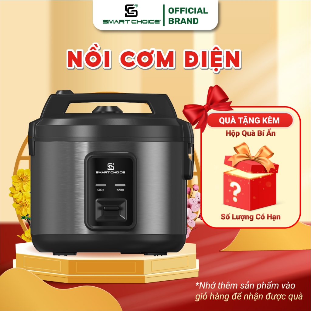 Nồi Cơm Điện SmartChoice SCG-RC18BR/BL, Nồi Cơm Điện 1.8L Lòng Phủ Ceramic Phù Hợp Cho 4-6 Người Ăn