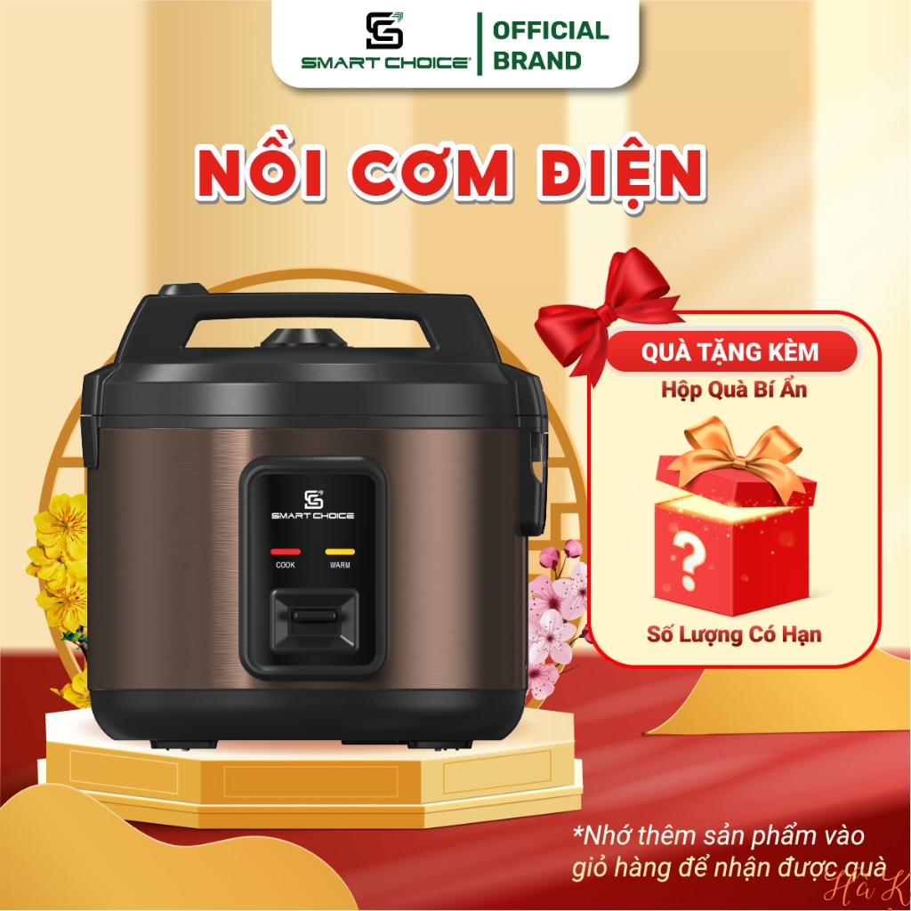 Nồi Cơm Điện 1,8L SMARTCHOICE SCG-RC18BR Nhôm Nguyên Khối Phủ Ceramic Chống Dính Cơm Dẻo Chín Nhanh