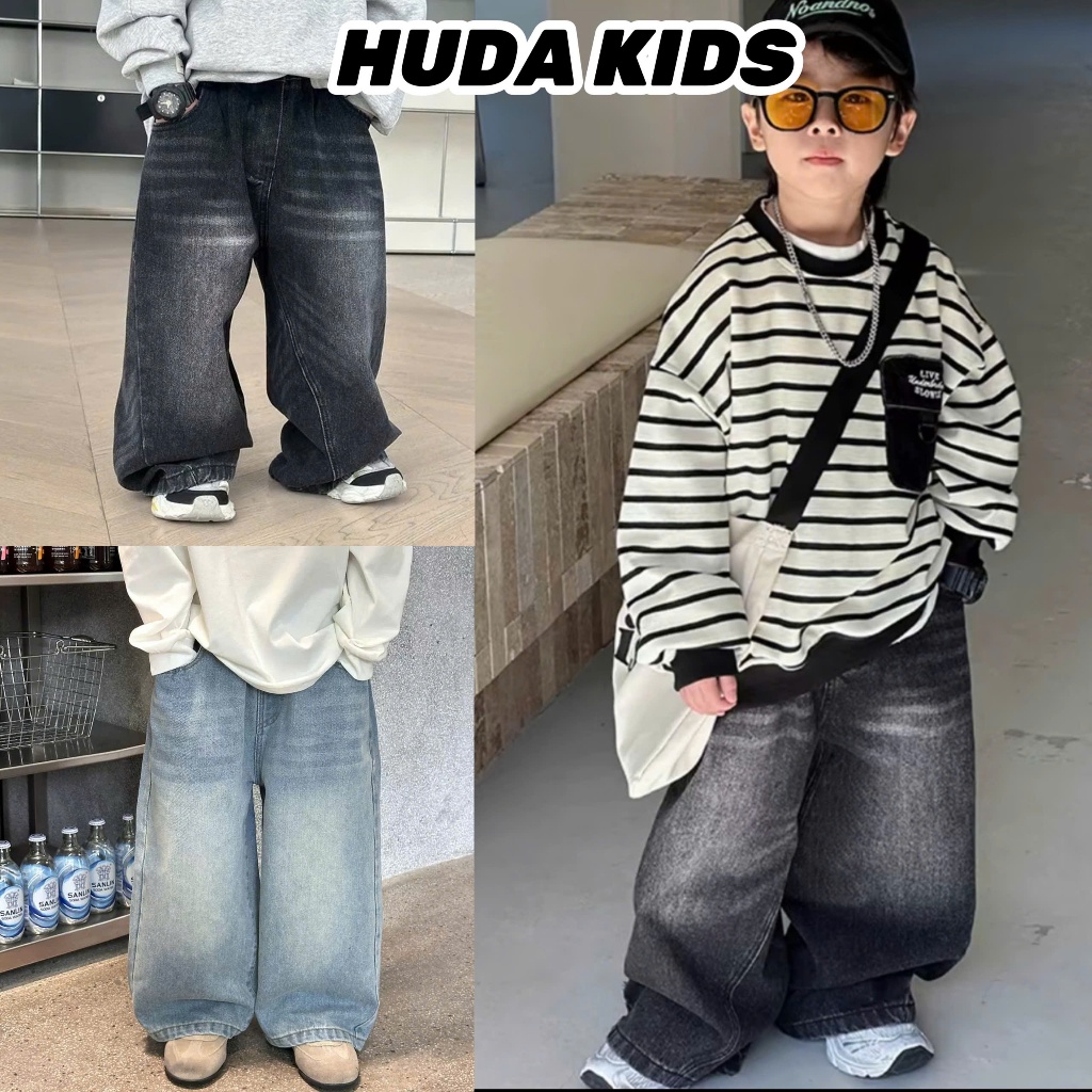 QUẦN JEAN ỐNG SUÔNG MÀU BASIC DỄ PHỐI ĐỒ CHO BÉ TRAI BÉ GÁI-CHẤT JEAN MỀM [9-39kg] HUDAKIDS