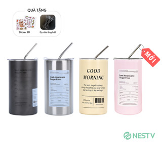   KÈM ỐNG HÚT  Bình nước giữ nhiệt ly giữ nhiệt Iced Americano inox 304 đúc liền khối cao cấp có nắp đậy 