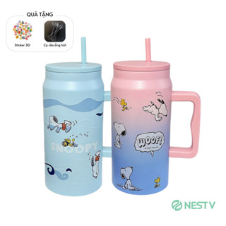  Bình giữ nhiệt Snoopy cao cấp 1500ml có tay cầm ly nước giữ nhiệt nóng lạnh inox 304 cao cấp có ống hút – NEST V 