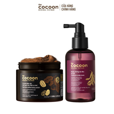 [MUA 2 GIẢM 42%] Combo 1 Nước dưỡng da đầu bồ kết 140ml + 1 Hũ Cà phê Đắk Lắk làm sạch da chết cơ thể Cocoon 200ml