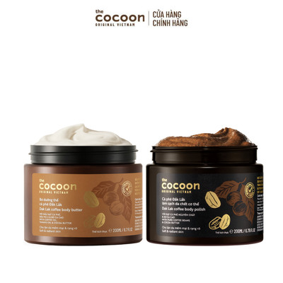 [MUA 2 GIẢM 40%] Combo 1 Bơ dưỡng thể cà phê Đắk Lắk 200ml + 1 Hũ Cà phê Đắk Lắk làm sạch da chết cơ thể Cocoon 200ml