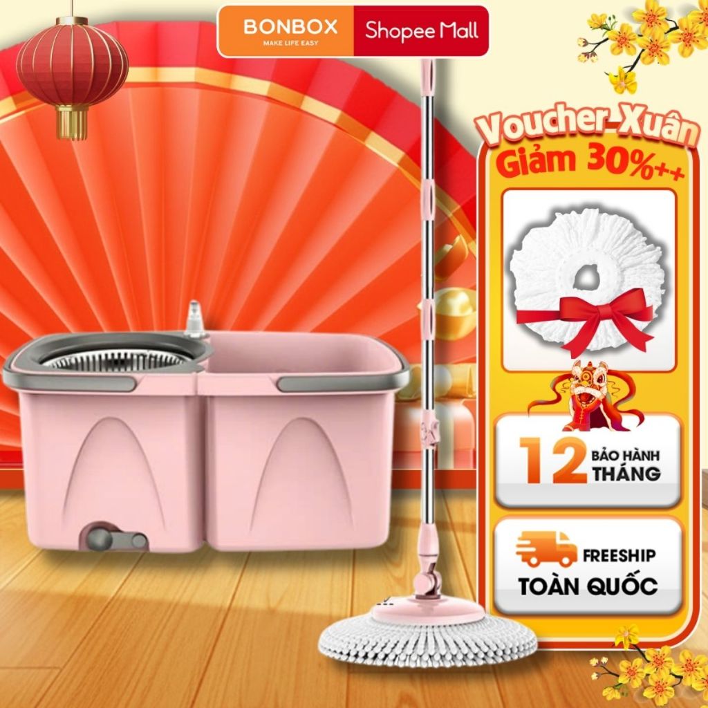  Bộ cây lau nhà thông minh xoay 360 độ BONBOX BCT706 cây lau nhà tự vắt có 2 ngăn tách nước bẩn có thể tháo rời 