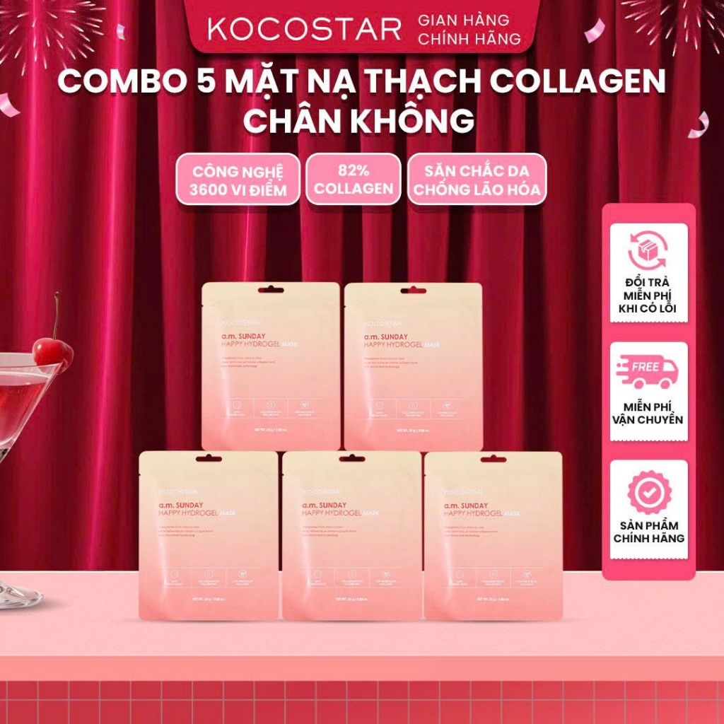  Combo 5 Mặt Nạ Thạch Collagen Kocostar Hydrogel Mask Săn Chắc Chống Lão Hóa Da 25g  miếng 