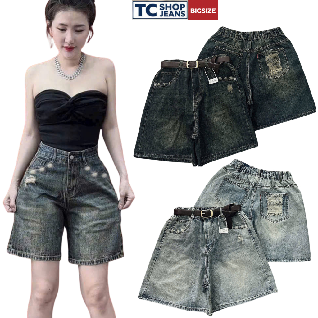 Quần Jean Ngố Rách Viền Túi Lưng Chun Sau  TC SHOP JEANS BIGSIZE 55kg-90kg Chất Jean QC Mã QC 58