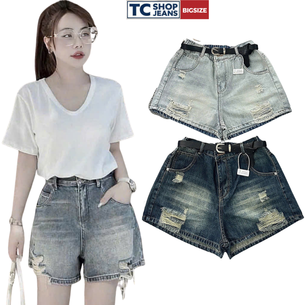 Quần Short Jean Rách Lưng Chun Phiên Bản Xịn  TC SHOP JEANS BIGSIZE 55kg-90kg Chất Jean QC Mịn Đẹp M
