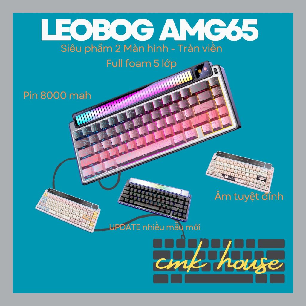 (sẵnn) Bàn Phím Cơ - Aula Leobog AMG65 - 2 màn hình tràn viền - LED ma trận nhảy theo nhạc - Tùy chỉ