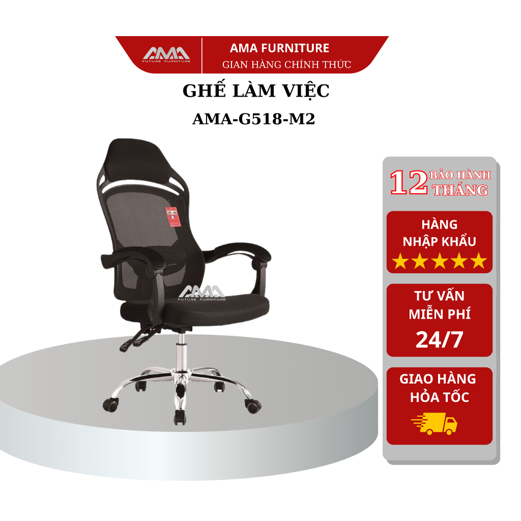 Ghế văn phòng ngả lưng thư giãn bọc lưới thoáng mát AMA-G518-M2
