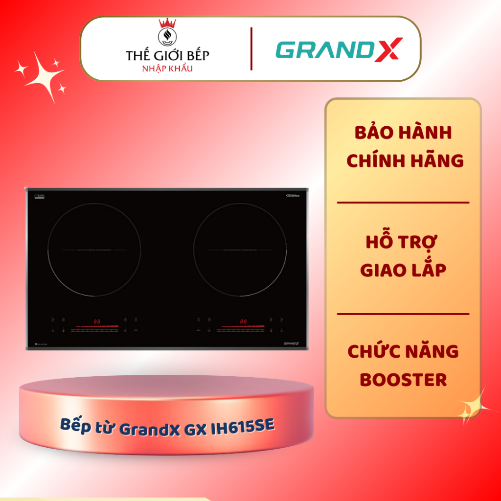 Bếp từ GrandX GX IH615SE – Bếp đôi âm cao cấp, mặt kính SCHOTT CERAN chịu nhiệt