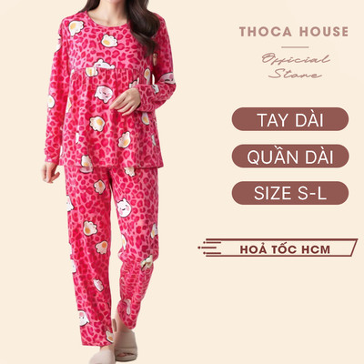 [FORM BABYDOLL] Đồ bộ tole lanh nữ tay dài phồng 30-65kg THOCA HOUSE họa tiết siêu hot vải mịn mát