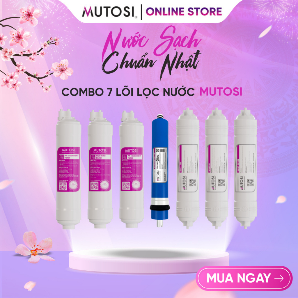 Combo 7 Lõi Lọc Nước MUTOSI (hệ lõi thô đúc) sử dụng cho máy lọc nước RO
