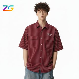  Áo sơ mi boxy nam nữ ZGO Thêu 2 mặt túi hộp họa tiết kẻ sọc Hot Trend -AZG16 