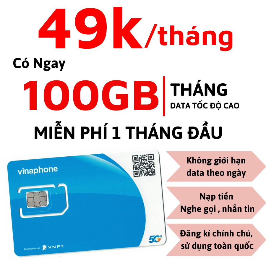SALE RẺ - VINAPHONE 5G TD49 TẶNG MỖI THÁNG 100GB FULL TỐC ĐỘ CAO - SỐ ĐẸP CHÍNH CHỦ (CÓ ESIM)