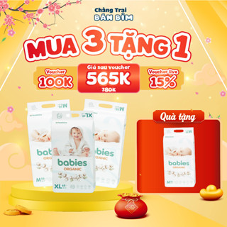   3 TẶNG 1 BỊCH  Tã Bỉm BABIES ORGANIC thương hiệu Việt mỏng thoáng thấm hút 1200ML size NB76 S66 M56 L50 XL46 XXL40 