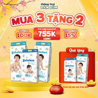   3 BỊCH TẶNG 2 BỊCH  Tã Bỉm BEBEBOO Nhật Bản tã quần đóng ngày đêm đủ size NB80 S70 M54 L50 XL46 2XL42 