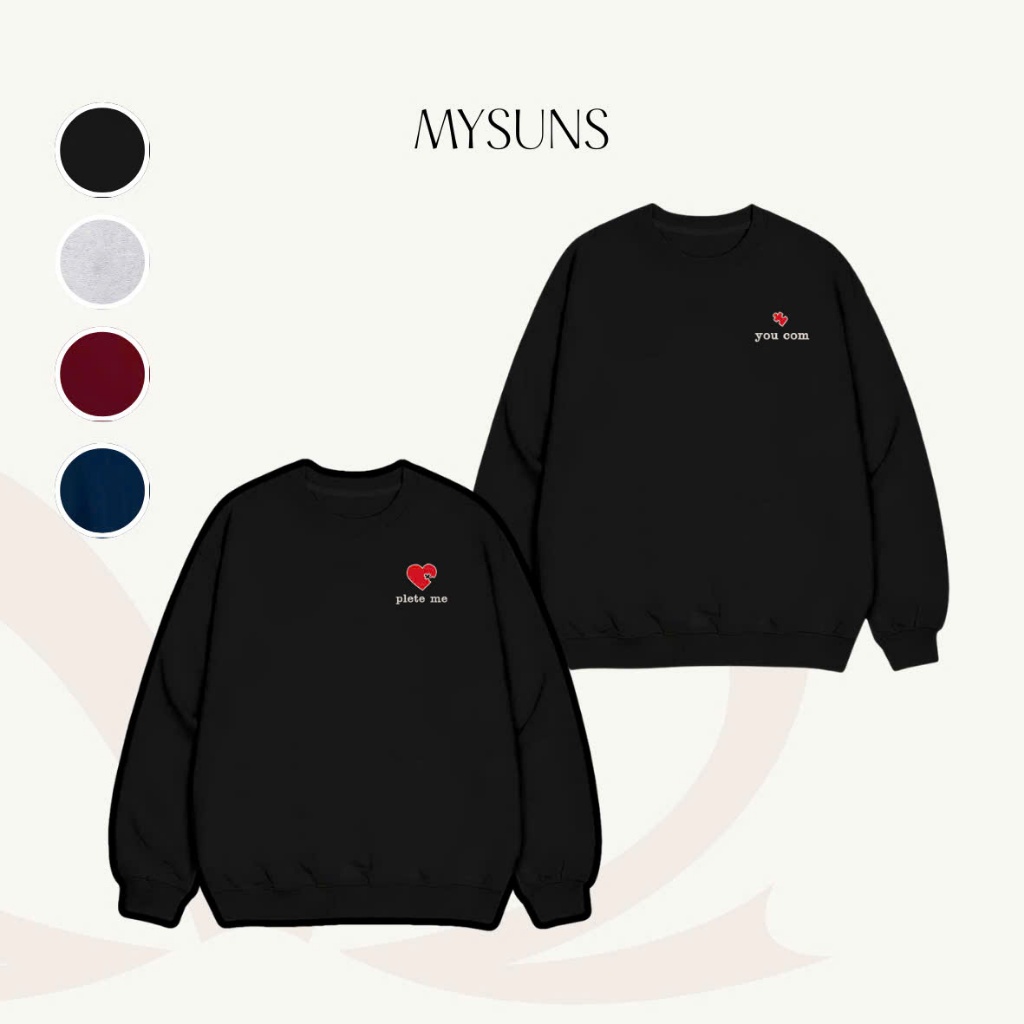 Áo nỉ bông thêu chữ You com, Plete me  MYSUNS | Sweater unisex form rộng Áo đôi nỉ bông