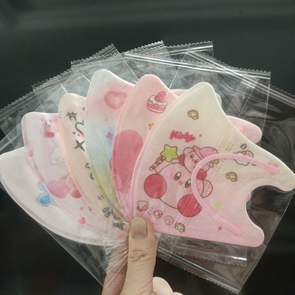 (Set 10 cái) khẩu trang bé gái kirby cute họa tiết kẹo ngọt size 3-12 tuổi đeo êm thoáng khí không b