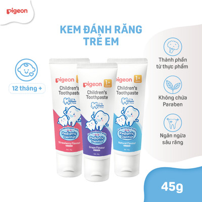 Kem đánh răng trẻ em Pigeon 45g - thành phần từ thực phẩm an toàn cho bé từ 1 tuổi chính hãng