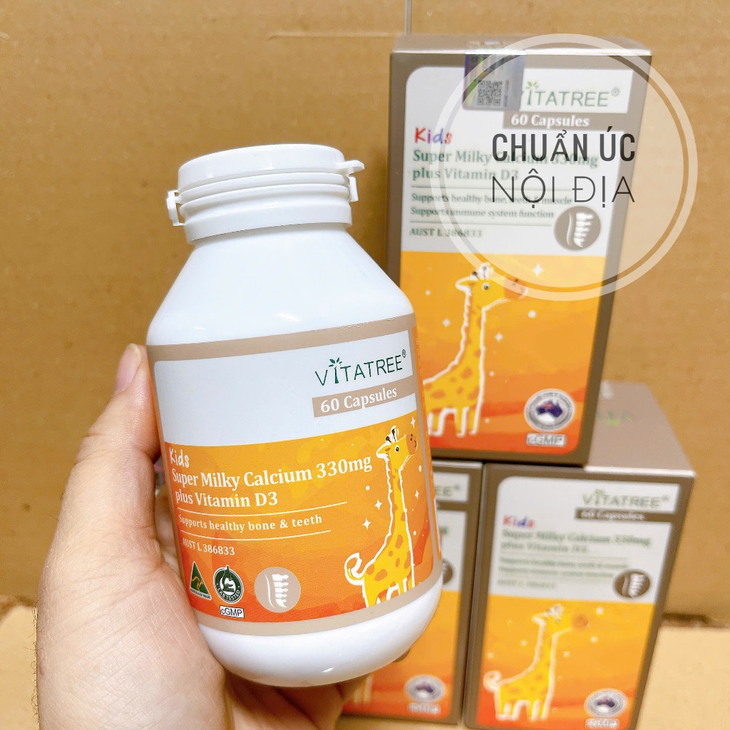 (Nhập Khẩu) Viên Canxi Sữa Cho Trẻ Em Vitatree Kids Super Milky Calcium 330mg + Vitamin D3