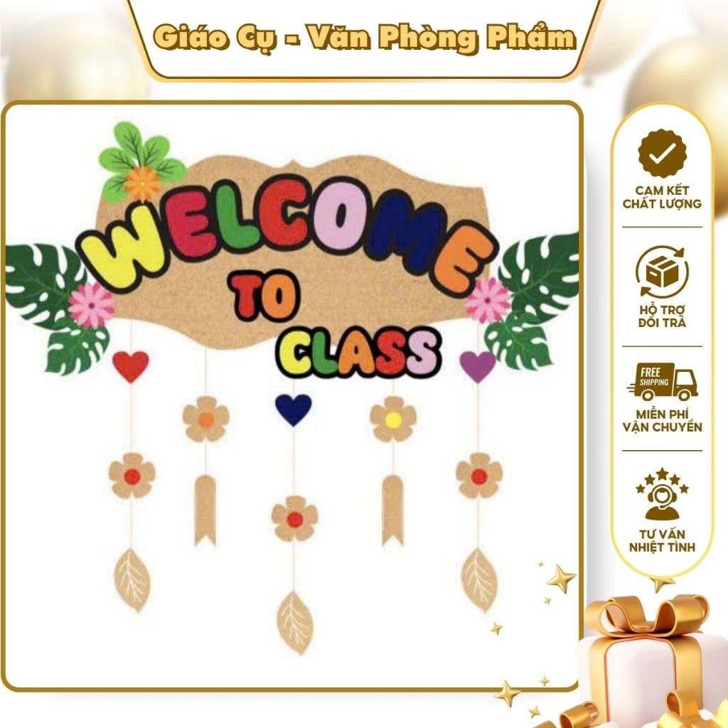 Set Trang trí treo cửa lớp WELCOME TO CLASS chất liệu nỉ dày dặn kích thước 65x85