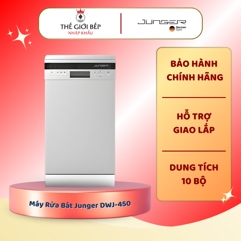 Máy Rửa Bát Junger DWJ-450 – Thiết Kế Âm Tủ Hiện Đại, Rửa Sạch Tiết Kiệm
