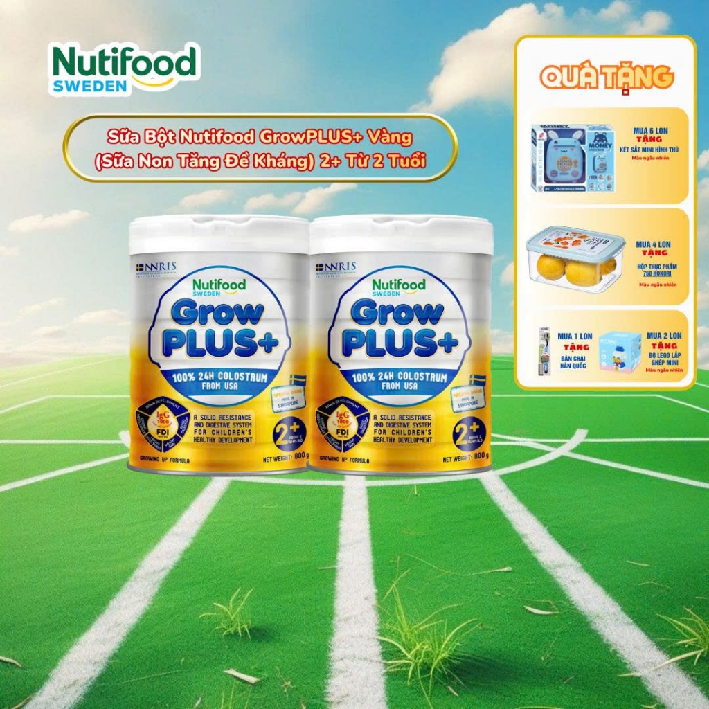 [Chính Hãng] Sữa bột Nutifood GrowPLUS+ Sữa Non 2+ 24h hỗ trợ tăng đề kháng (Lon 800g)
