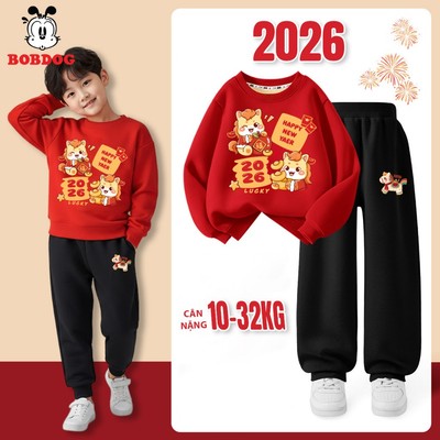 Đồ tết cho bé trai bé gái BOBDOG, set quần áo cho bé chất cotton da cá in hình tết cute MX-KS495-481