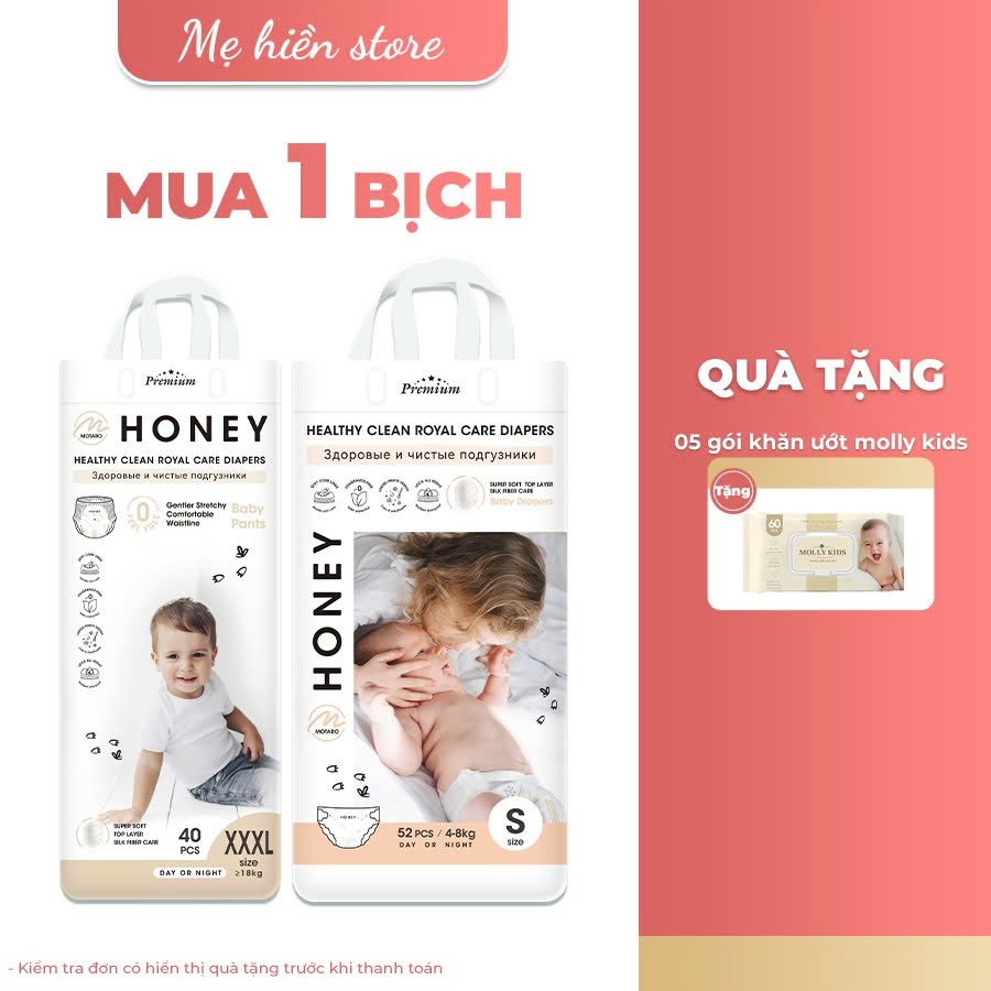 [Tặng khăn Ướt] Tã Bỉm Honey Premium Chính Hãng Siều Thấm Hút, Tả Đóng Ngày Và Đêm, Bỉm Quần Dán Đủ 