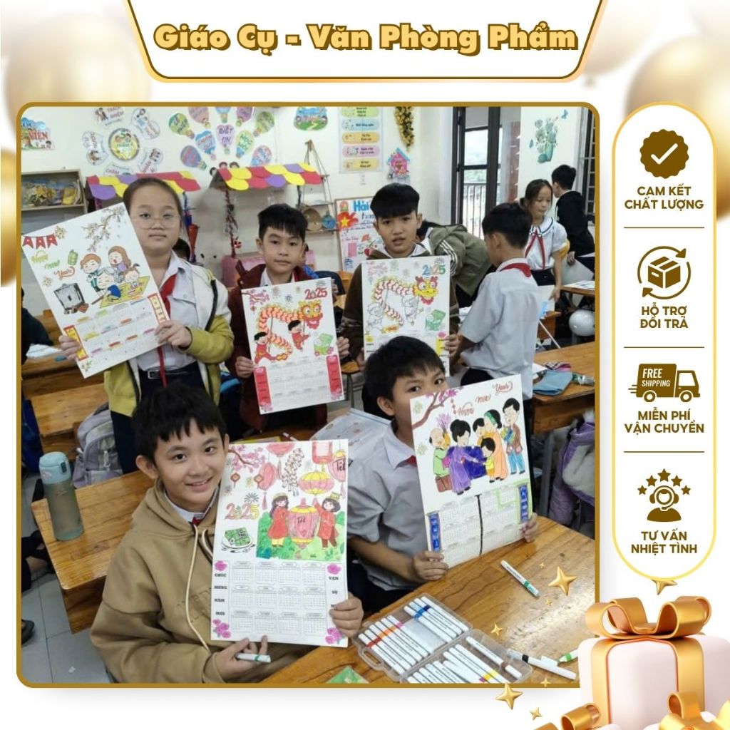 Combo 10 Lịch tô màu tết 2026 giấy bìa cứng phù hợp với tất cả các màu tô. Lịch Tết A3, A4 Cho Bé Tô
