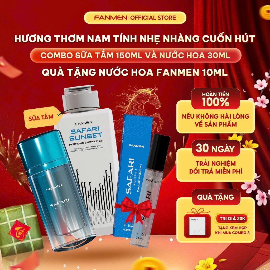 Combo Sữa tắm hương nước hoa Fanmen 150ml và Nước hoa Fanmen hương thơm nam tính quyến rũ 30ml-Tặng 