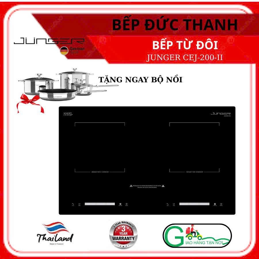 Bếp Từ Đôi JUNGER CEJ 200 II Tặng Bộ Nồi Junger , Mặt Kính Scholl Của Đức, Bảo Hành 3 Năm