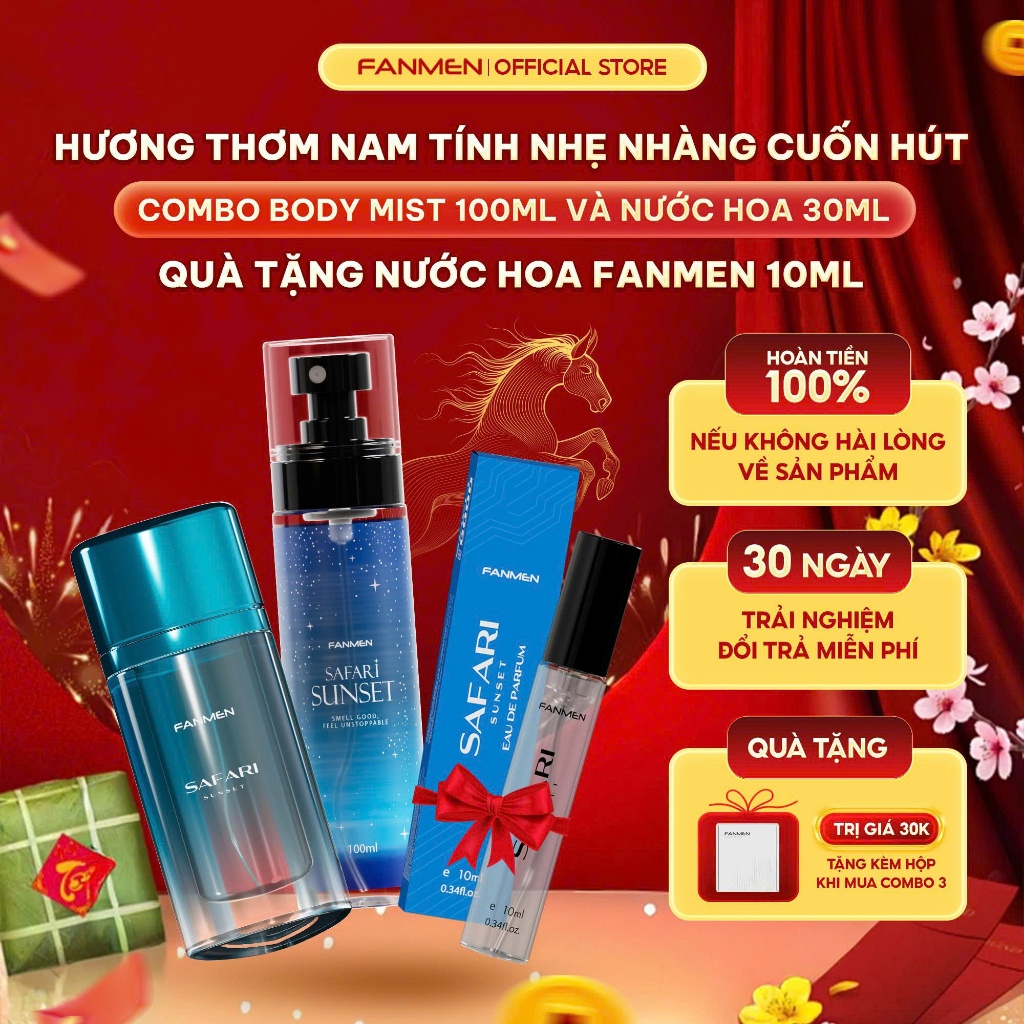 Combo Body mist nam Fanmen xịt thơm toàn thân 100ml và Nước hoa Fanmen hương thơm nam tính 30ml-Tặng