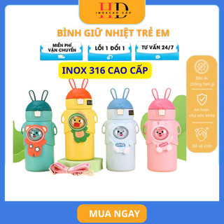 Bình nước giữ nhiệt trẻ em cho bé đi học INOX 316 500ml dễ thương có dây đeo