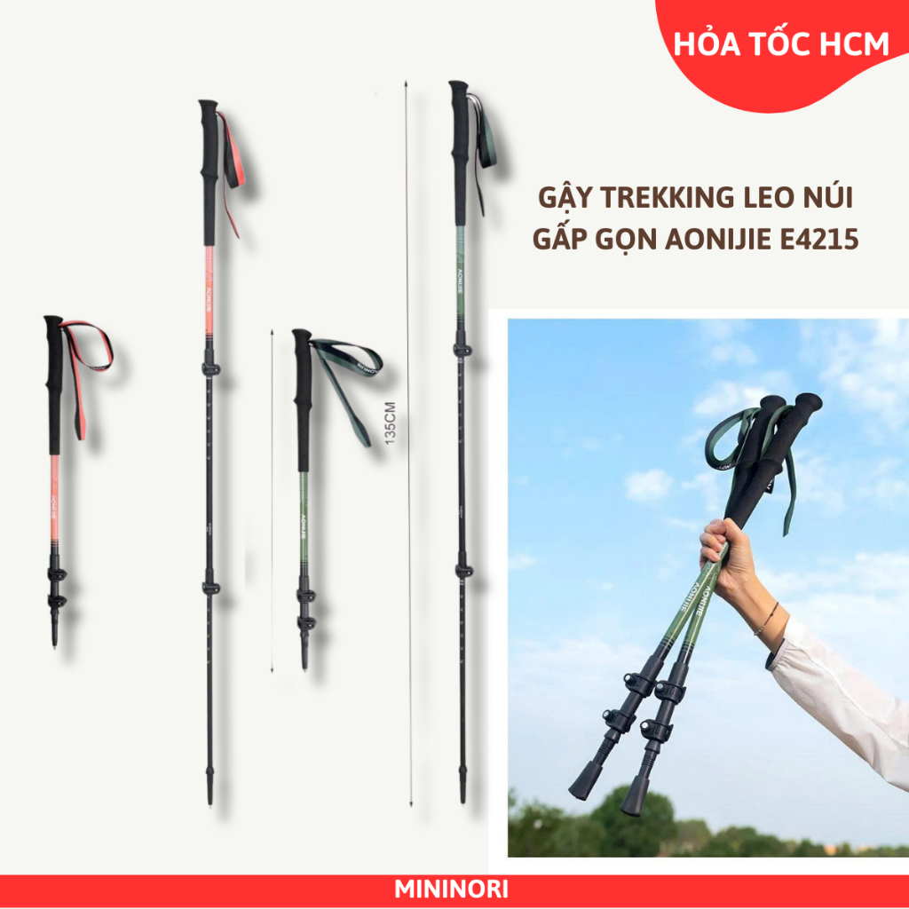 Gậy leo núi rút gọn, hợp kim nhôm chính hãng Aonijie E4215 bền nhẹ kích thước điều chỉnh linh hoạt