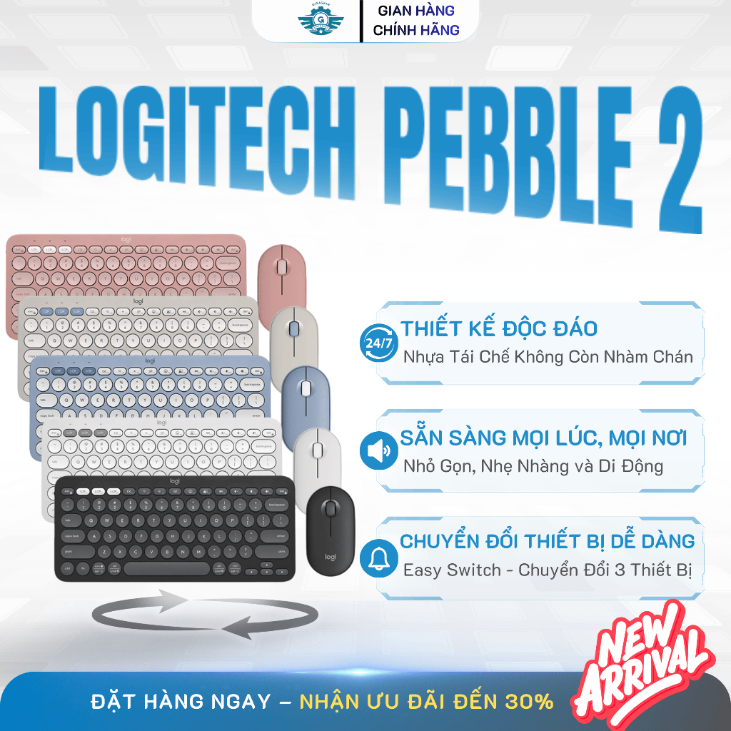[🔰Chính Hãng] Bàn Phím Chuột Không Dây Bluetooth Logitech Pebble 2 Combo, Nhỏ Gọn, Yên Tĩnh, BH 12TH