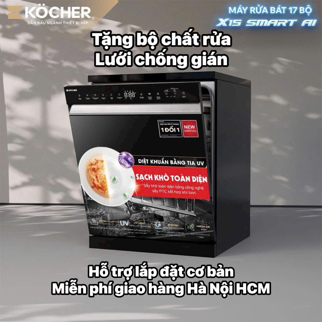 Máy rửa bát Kocher X15 Smart AI 17 bộ chính hãng