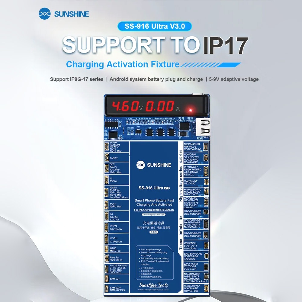 Bảng mạch kích pin. 8G-17PM và Android dùng kích hoạt pin điện thoại khi bị bị cạn áp, ngủ pin SUNSHINE SS-916 ULTRA