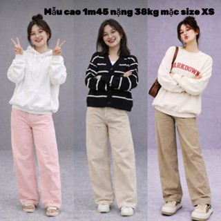   NẤM LÙN  Quần Jean Suông trơn 6 màu ĐEN Hồng Be Đỏ Nâu size dành cho nấm lùn 1m40 1m50 size xxs size xs 
