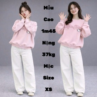  Quần JEAN 9 Tấc Nữ SUÔNG TRẮNG THÊU THỎ CHO NẤM LÙN Xuông ống rộng Cạp Cao size nhỏ cho nấm m40 m45 m48 m50 90cm Y2K 