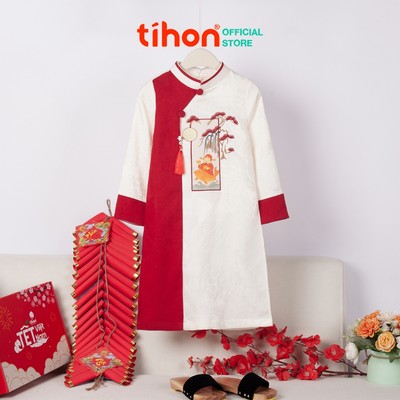 Áo dài tết cho bé TIHON cao cấp chất liệu gấm phối nhung mềm mại phong cách truyền thống AD0744043