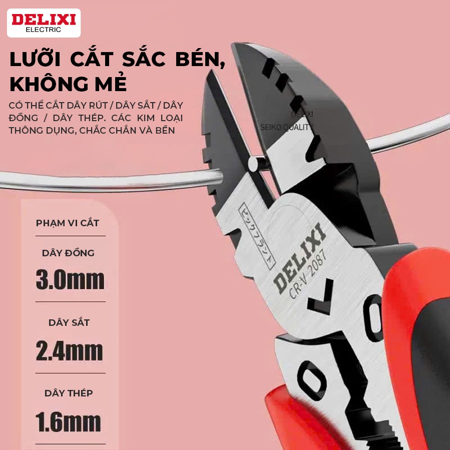 [GIÁ SỈ] Kìm Cắt Dây Điện Delixi 6 Inch Kìm Cắt Mũi Chéo Cắt Dây Sắt, Đồng, Nhôm, Thép Hợp Kim Cr-V